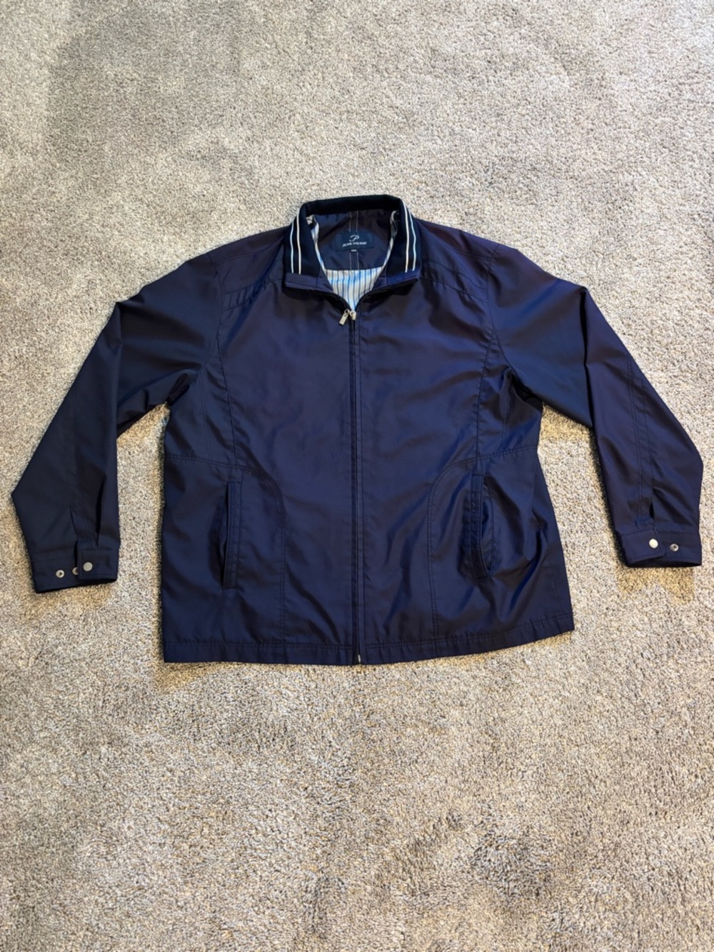 Vintage Jean Pierre Men's Navy Lightweight Bomber Jacket Windbreaker Large